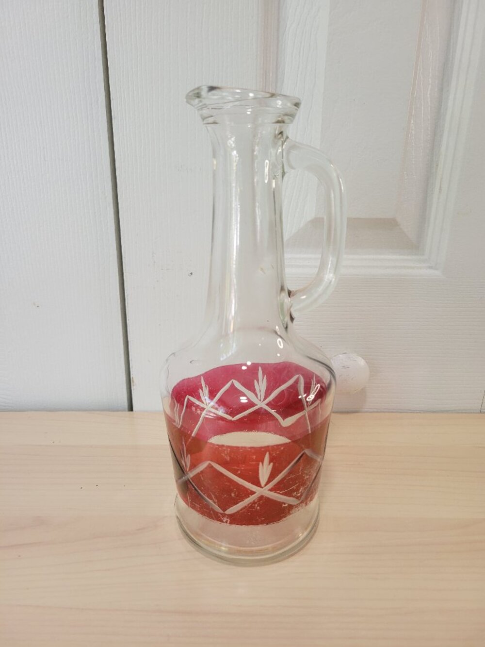 Vintage Italian VAR Gold Cranberry Flashed Cut-to-Clear Glass Decanter Carafe